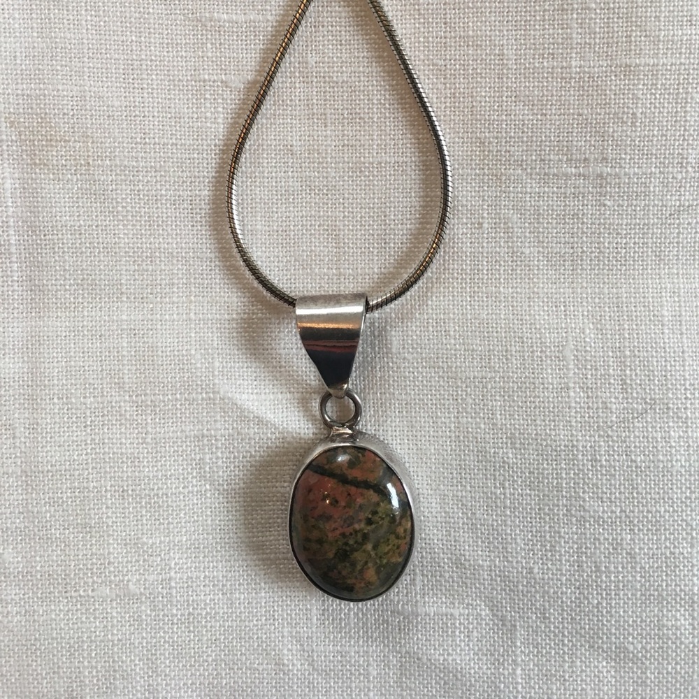 Unakite stone + sterling silver pendant